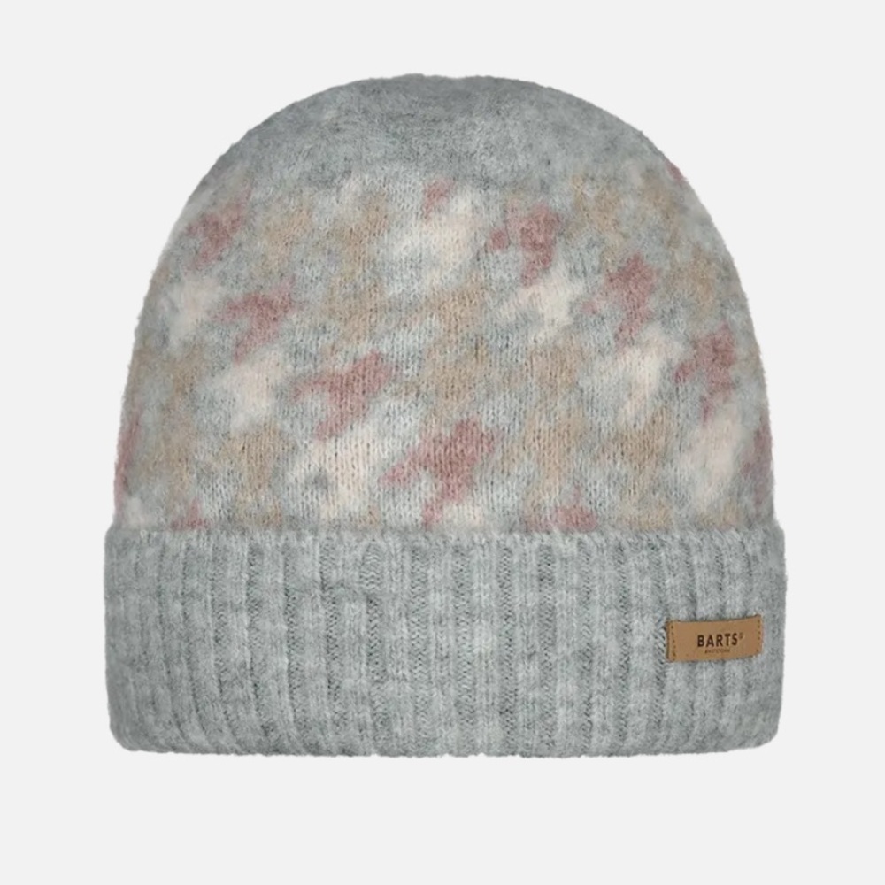 BARTS Sterena Beanie Hat Women’s OS Gray Houndstooth Print Ribbed Knit Winter